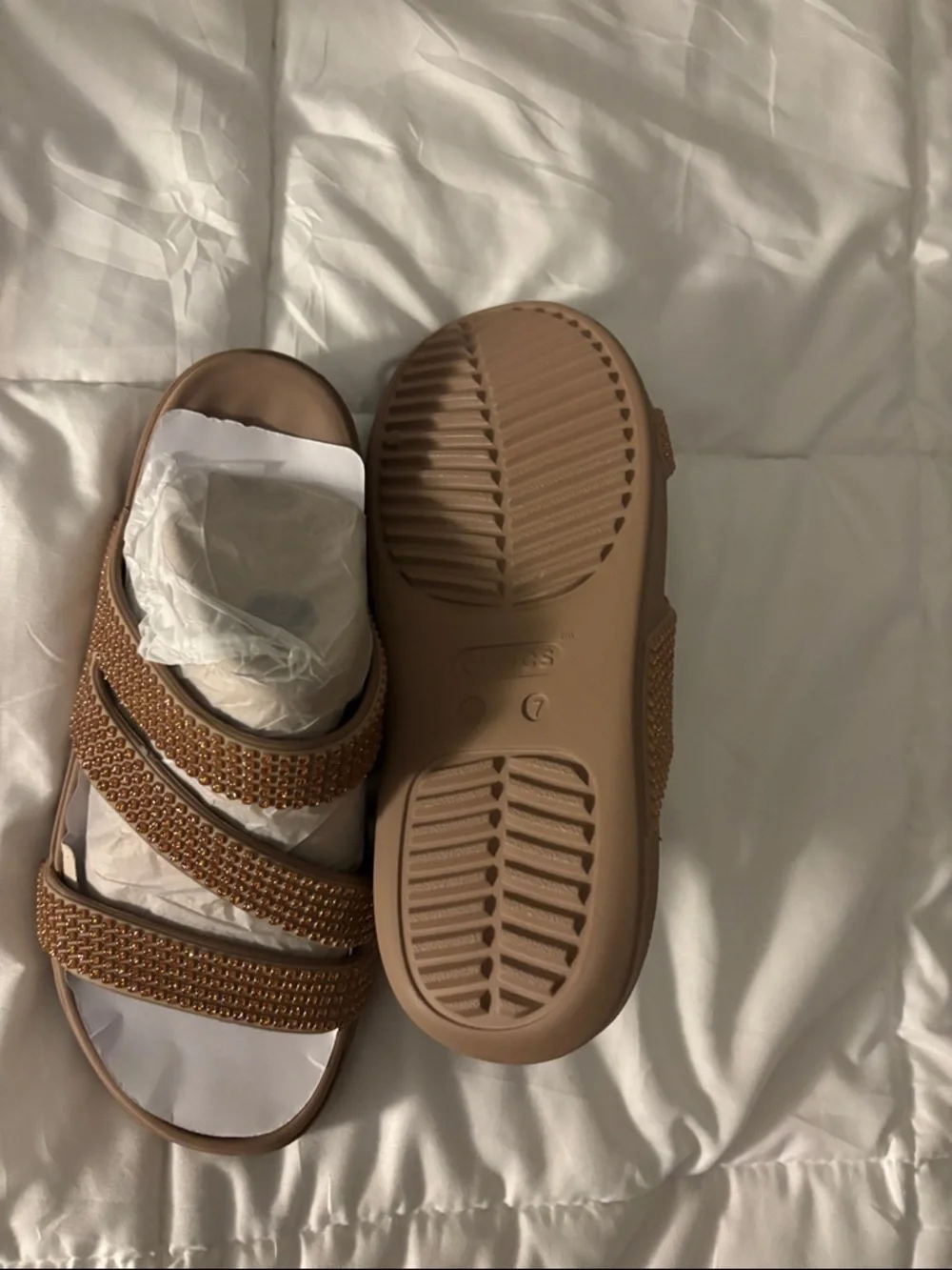 CROCS Brown Crystal-Embellished Women’s Slide Sandals - Picture 3 of 3